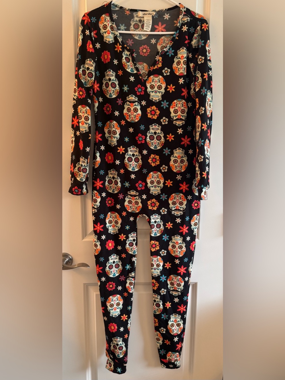 shosho Black Sugar Skull Floral Jumpsuit